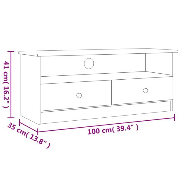 vidaXL Έπιπλο Τηλ. Συρτάρια ALTA Λευκό 100x35x41 εκ. Μασίφ Ξύλο Πεύκου