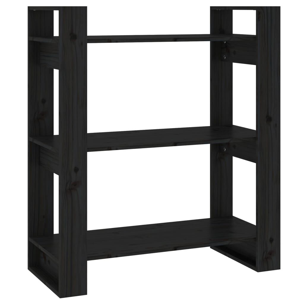 vidaXL Βιβλιοθήκη/Διαχωριστικό Χώρου Μαύρο 80x35x91 εκ. Μασίφ Πεύκο
