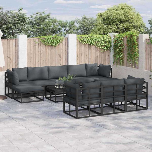 vidaXL Σετ Καναπέ Κήπου με μαξιλάρι 10 pcs Μαύρο Αλουμίνιο