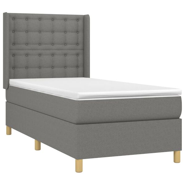 vidaXL Κρεβάτι Boxspring με Στρώμα Σκούρο Γκρι 90x190 εκ. Υφασμάτινο