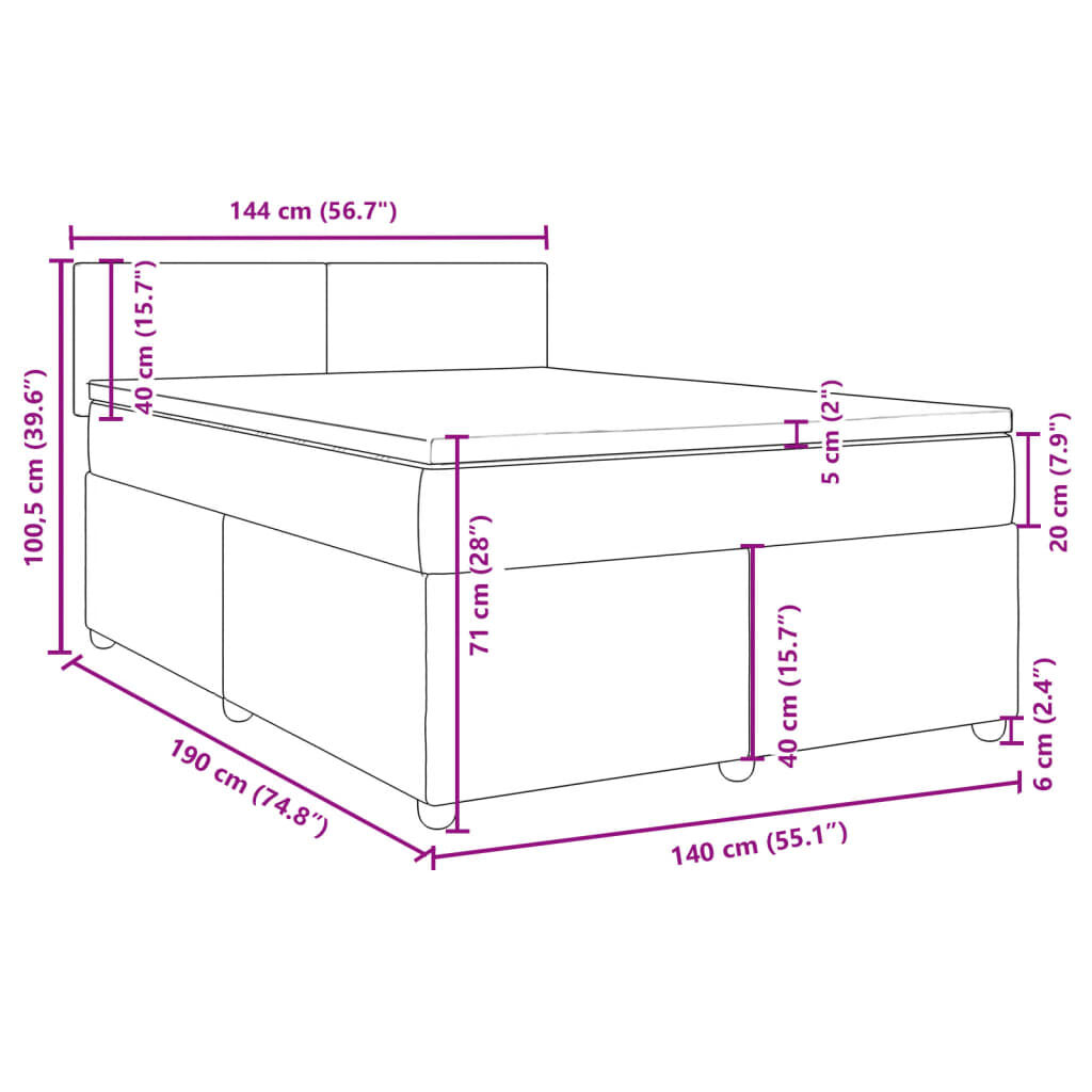 vidaXL Κρεβάτι Boxspring με Στρώμα Ανοιχτό Γκρι 140x190 εκ. Υφασμάτινο