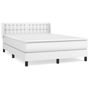 vidaXL Κρεβάτι Boxspring με Στρώμα Λευκό 140x190εκ.από Συνθετικό Δέρμα