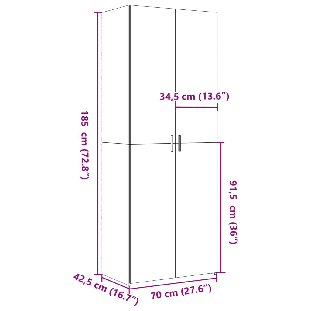vidaXL Ντουλάπι Καφέ Δρυς 70x42,5x185 εκ. από Επεξεργασμένο Ξύλο