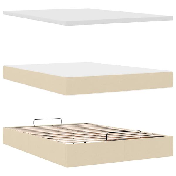 vidaXL Οθωμανικό κρεβάτι με στρώμα Cream 140x200cm ύφασμα