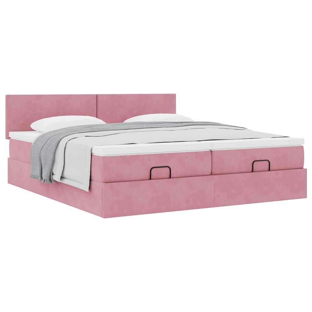 vidaXL Οθωμανικό κρεβάτι με στρώματα ροζ 200x200cm Velvet