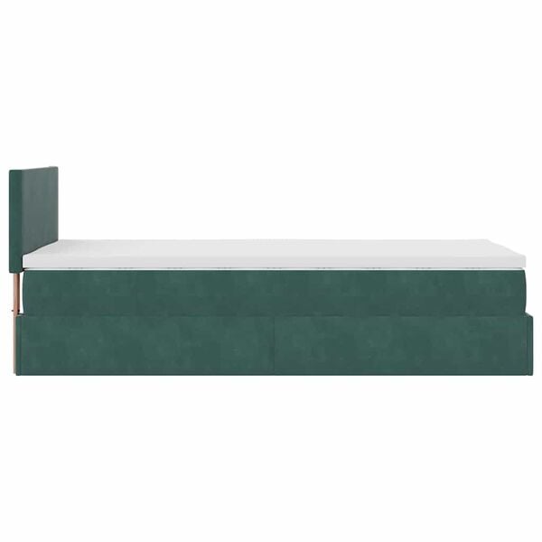 vidaXL Οθωμανικό κρεβάτι με στρώμα & LEDs Dark Green 100x200cm Velvet