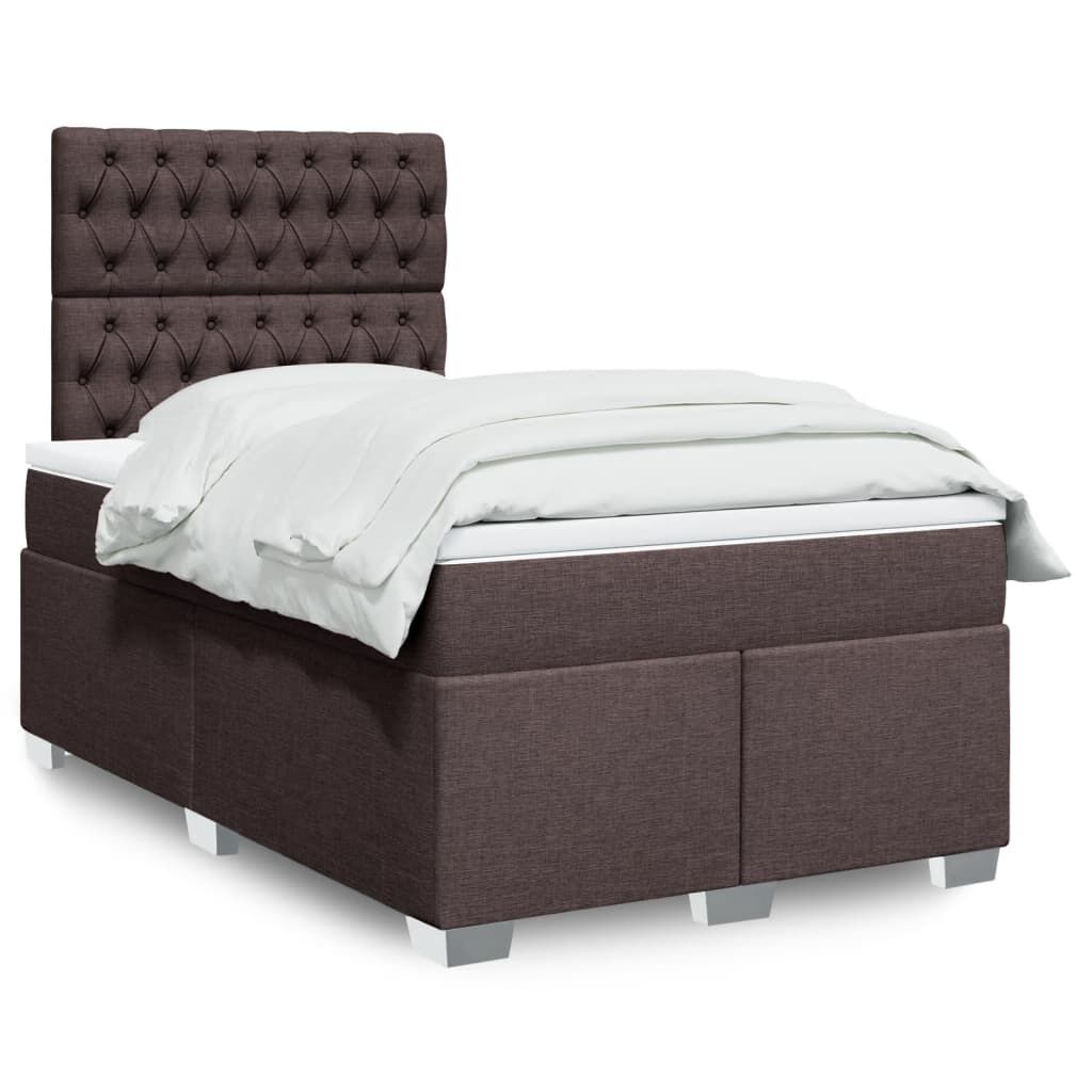 vidaXL Κρεβάτι Boxspring με Στρώμα Σκούρο Καφέ 120x190 εκ Υφασμάτινο