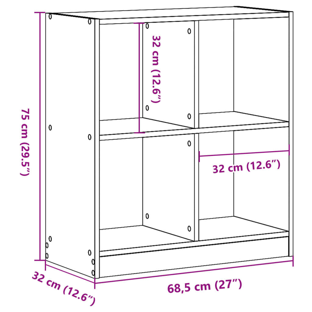 vidaXL Βιβλιοθήκη Μαύρη 68,5 x 32 x 75 εκ. από Επεξεργασμένο Ξύλο