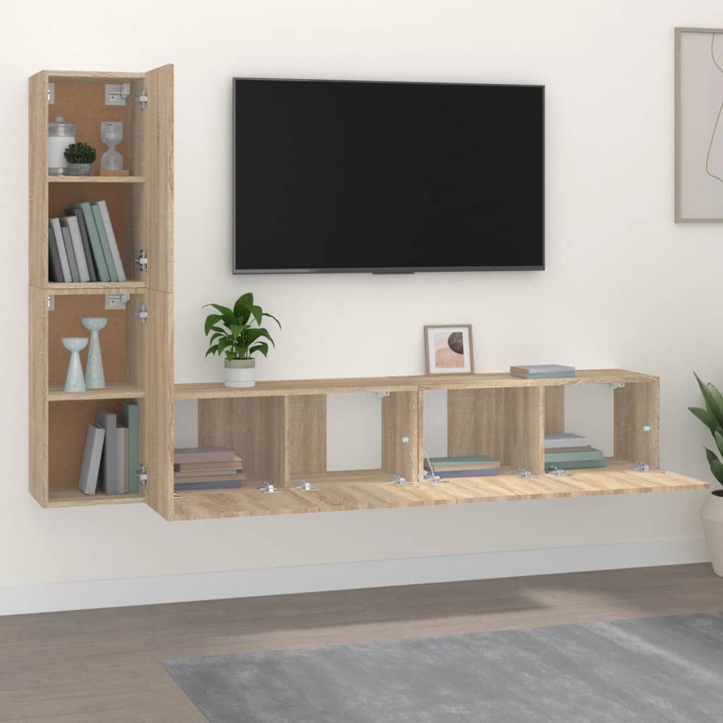 vidaXL Σετ Επίπλων Τηλεόρασης 4 Τεμαχίων Sonoma Δρυς Επεξ. Ξύλο