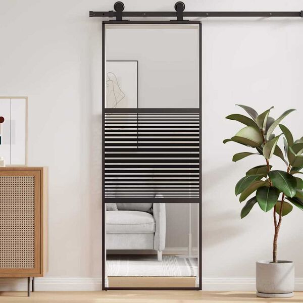 vidaXL Συρόμενη Πόρτα Μαύρο 76 x 205 cm Σκληρυμένο γυαλί και Αλουμίνιο