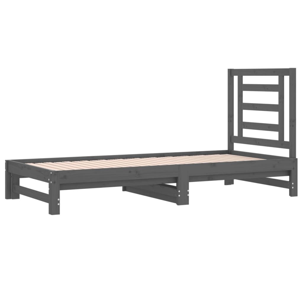 vidaXL Καναπές Κρεβάτι Συρόμενος Γκρι 2x(90x200) εκ. Μασίφ Ξύλο Πεύκου