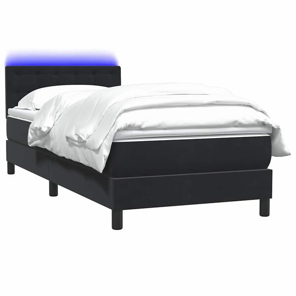 vidaXL Κρεβάτι Boxspring με Στρώμα & LED Μαύρο 80x220 εκ. Βελούδινο