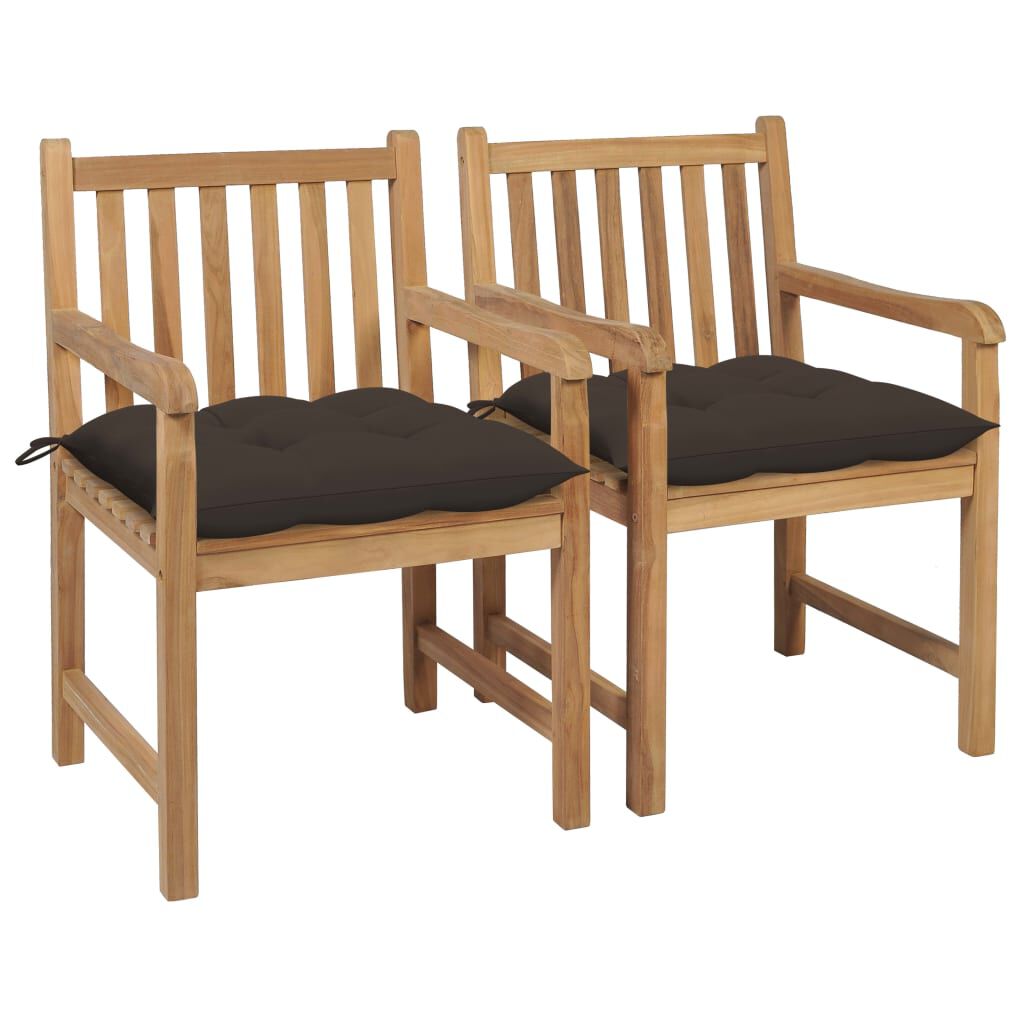 vidaXL Καρέκλες Κήπου 2 τεμ. από Μασίφ Ξύλο Teak με Taupe Μαξιλάρια