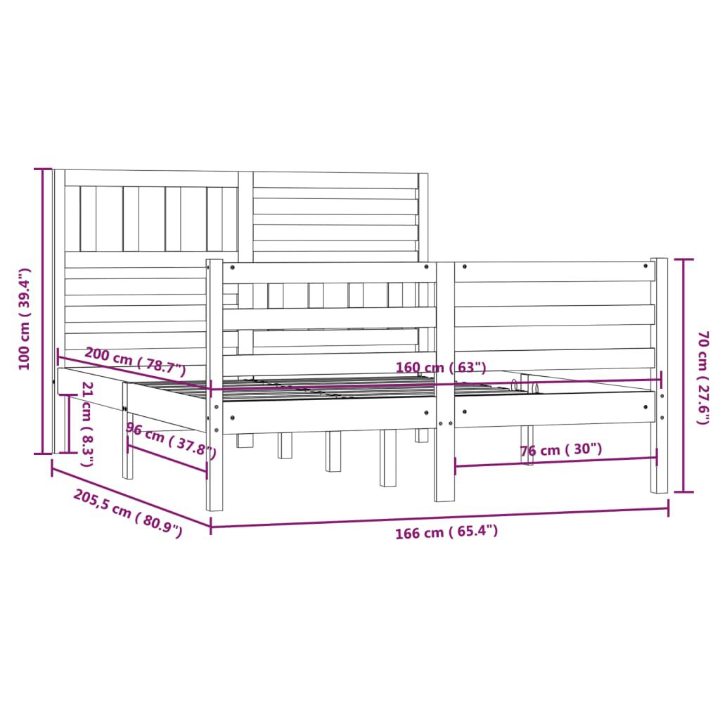vidaXL Πλαίσιο Κρεβατιού Λευκό 160 x 200 εκ. από Μασίφ Ξύλο