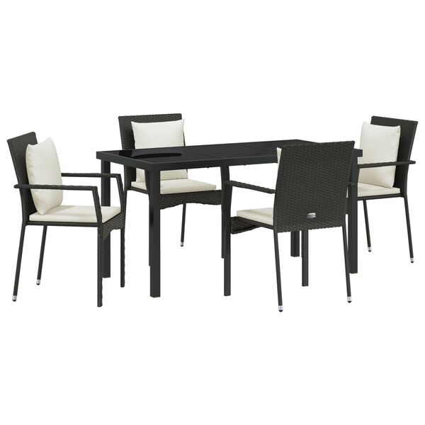 vidaXL Σέτ φαγητού για κήπο με μαξιλάρι 5 pcs Μαύρο Πολυ ράταν