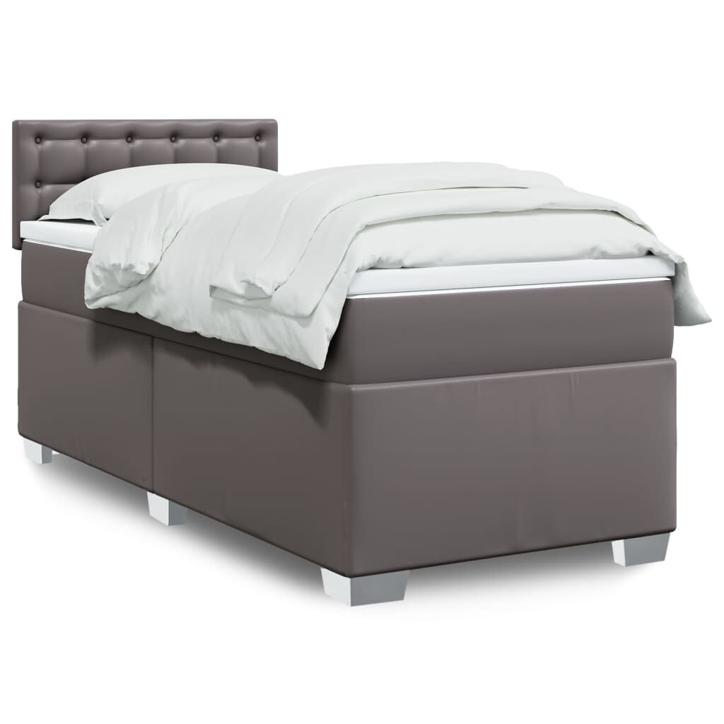 vidaXL Κρεβάτι Boxspring με Στρώμα Γκρι 100x200εκ. από Συνθετικό Δέρμα