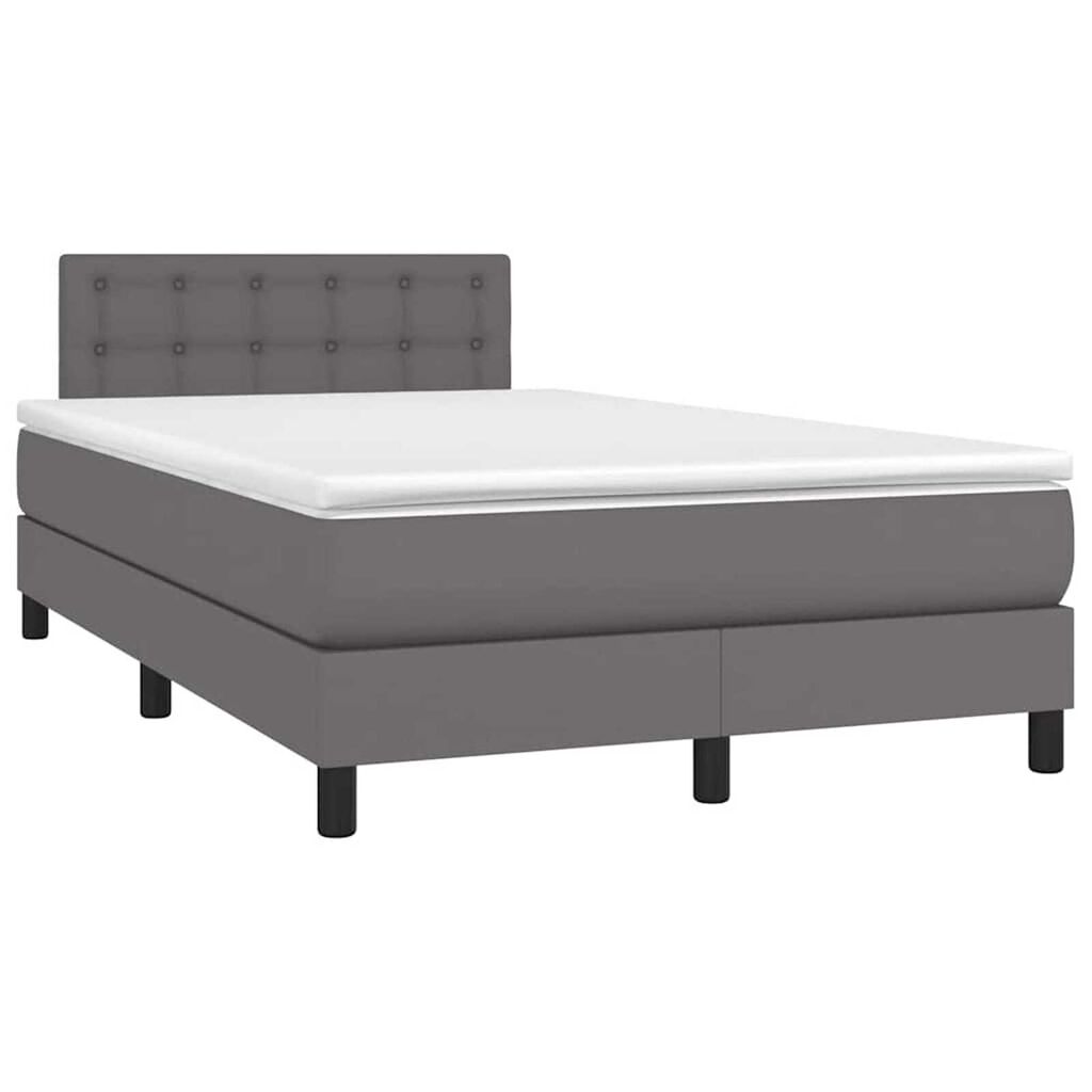 vidaXL Κρεβάτι Boxspring με Στρώμα & LED Γκρι 120x190 εκ. Συνθ. Δέρμα