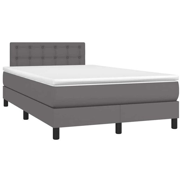 vidaXL Κρεβάτι Boxspring με Στρώμα & LED Γκρι 120x190 εκ. Συνθ. Δέρμα