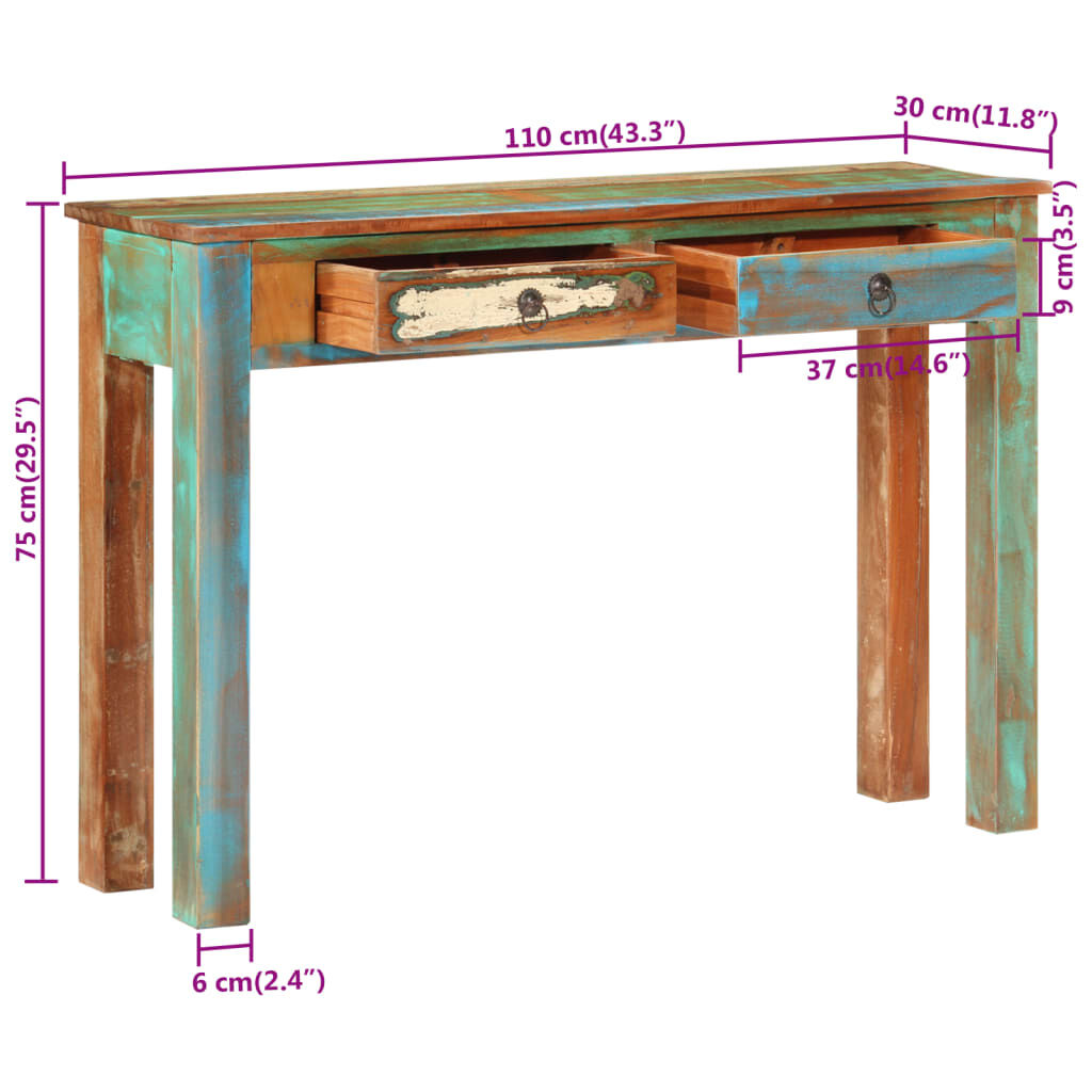 vidaXL Τραπέζι Κονσόλα 110 x 30 x 75 εκ. από Μασίφ Ανακυκλωμένο Ξύλο