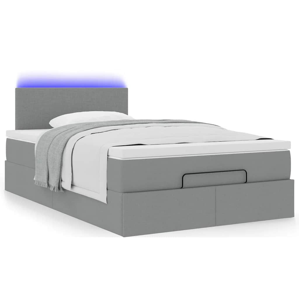 vidaXL Οθωμανικό κρεβάτι με στρώμα & LEDs Ανοιχτό γκρι Ύφασμα