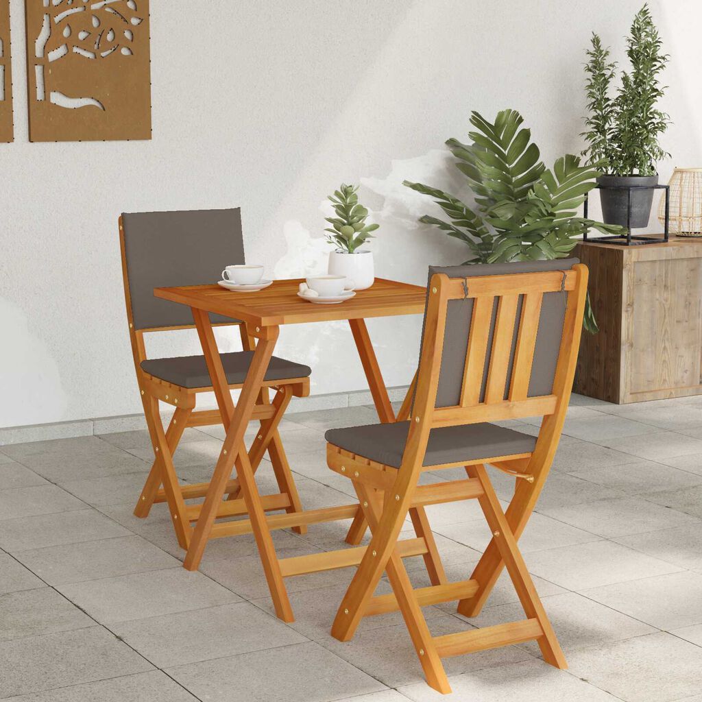 vidaXL 3 Τεμαχίων Πτυσσόμενο Σετ Bistro με Μαξιλάρια, Μασίφ Ξύλο Ακακίας