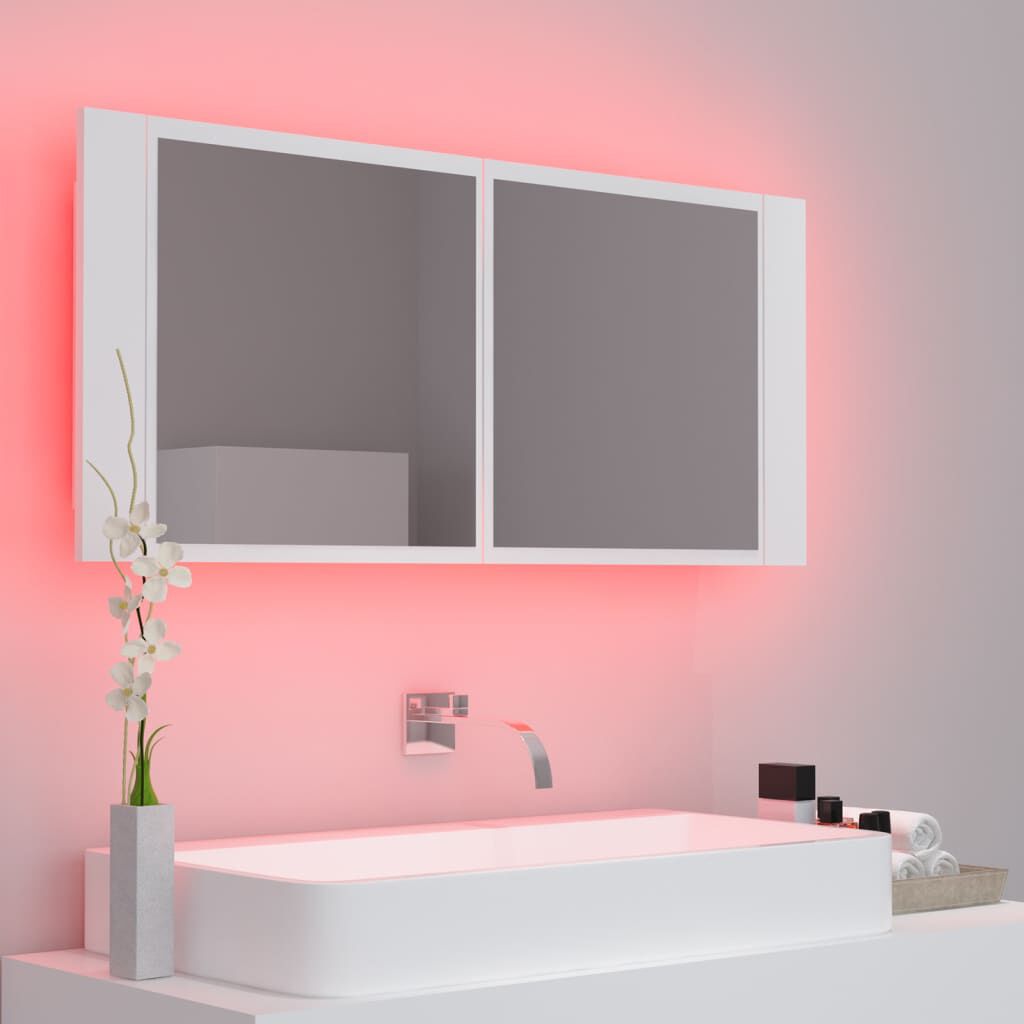 vidaXL Καθρέφτης Μπάνιου με Ντουλάπι LED Λευκός 100x12x45 εκ Ακρυλικός