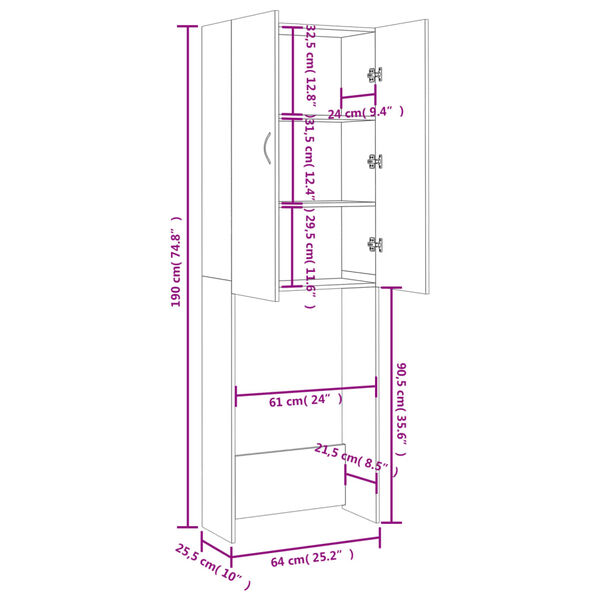 vidaXL Ντουλάπι Πλυντηρίου Καπνιστή Δρυς 64 x 25,5 x 190 εκ.