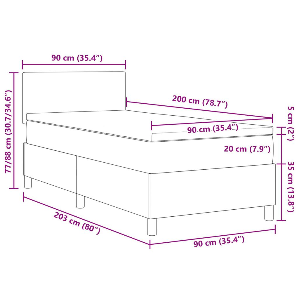 vidaXL Κρεβάτι Box Spring με Στρώμα Ανοιχτό Πράσινο Γκρι 90x200 εκ. Βελούδινο Ύφασμα
