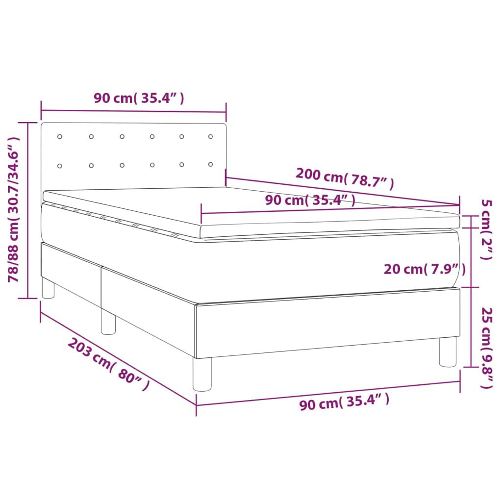 vidaXL Κρεβάτι Boxspring με Στρώμα & LED Σκ. Πράσινο 90x200 εκ Βελούδο
