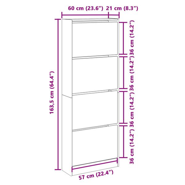 vidaXL Παπουτσοθήκη Γκρι Sonoma 60x21x163,5 εκ. από Επεξεργ. Ξύλο