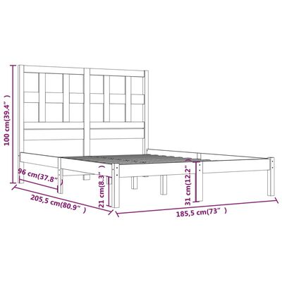 vidaXL Πλαίσιο Κρεβατιού Γκρι 180 x 200εκ Μασίφ Ξύλο Πεύκου Super King