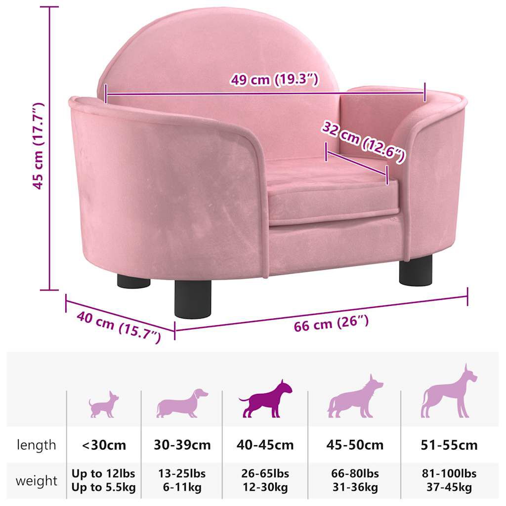 vidaXL Κρεβάτι Σκύλου Ροζ 66 x 40 x 45 εκ. Βελούδινο