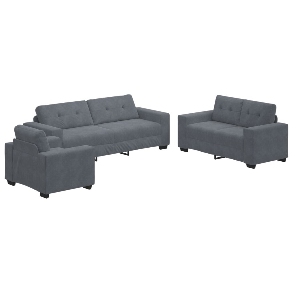 vidaXL Σετ Καναπέ με μαξιλάρι 3 pcs Γκρι 221 x 78 x 80 εκ Βελούδο