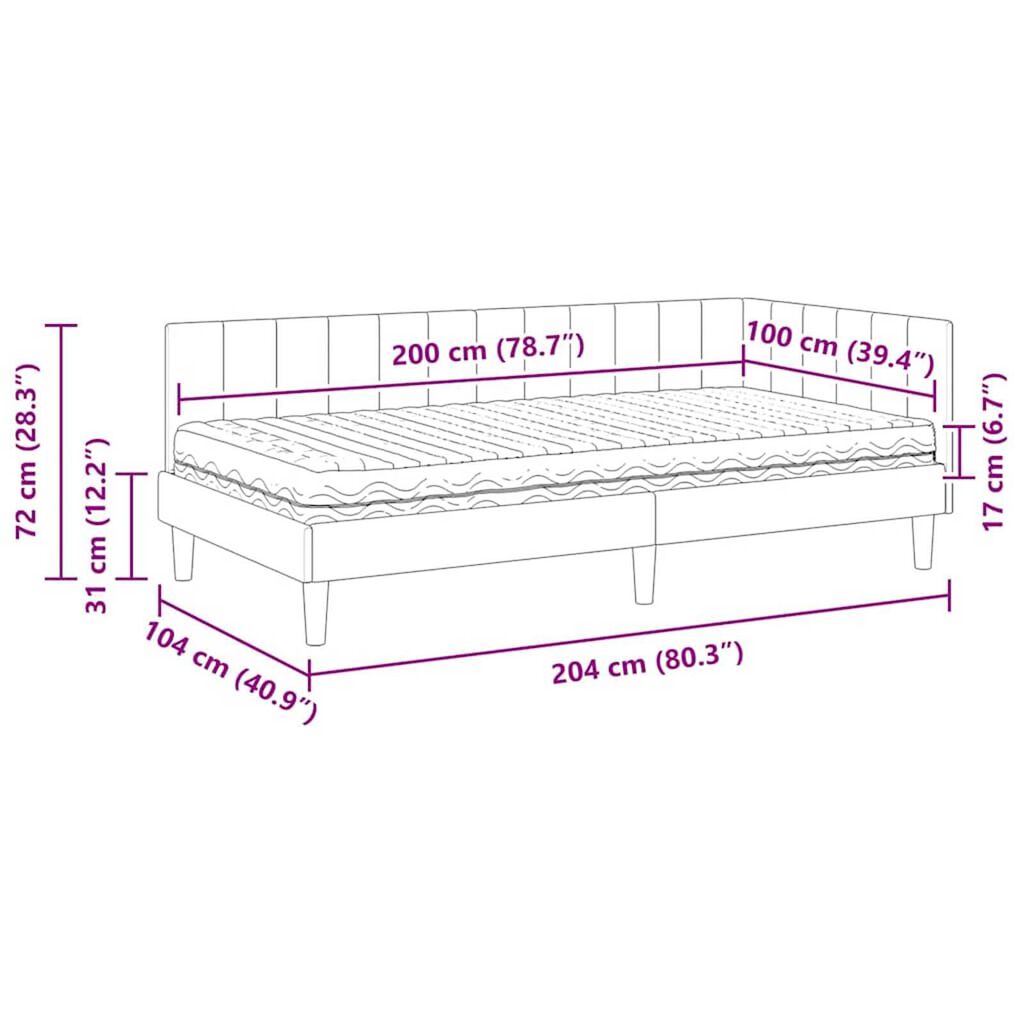 vidaXL Κρεβάτι Γωνίας με στρώμα Ανοιχτό γκρι 100 x 200 cm Βελούδο