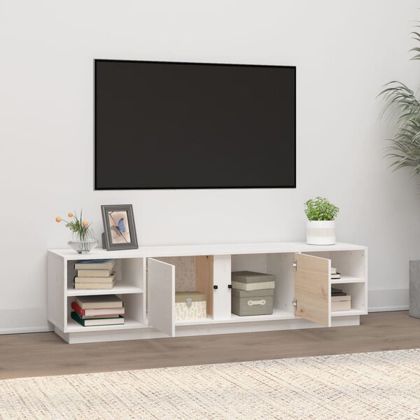 vidaXL Έπιπλο Τηλεόρασης Λευκό 156 x 40 x 40 εκ. από Μασίφ Ξύλο Πεύκου