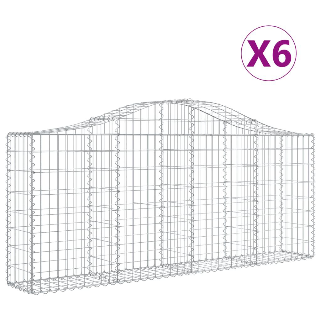 vidaXL Συρματοκιβώτια Τοξωτά 6 τεμ. 200x30x80/100 εκ. Γαλβαν. Ατσάλι