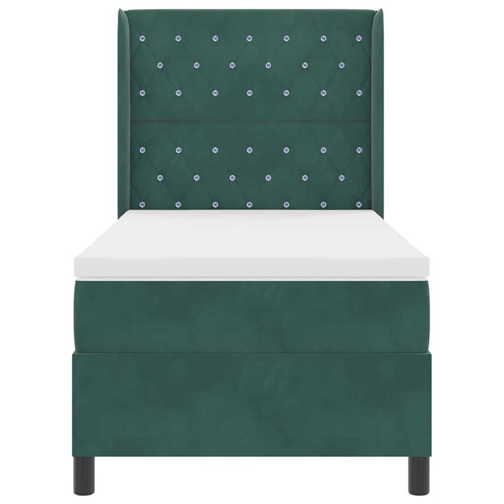 vidaXL Κρεβάτι Box Spring LED με Στρώμα Σκούρο πράσινο 90 x 190 cm