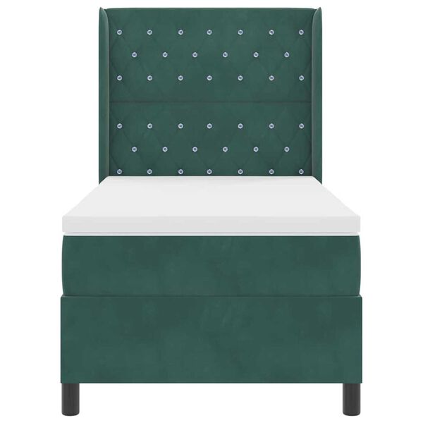 vidaXL Κρεβάτι Box Spring LED με Στρώμα Σκούρο πράσινο 90 x 190 cm