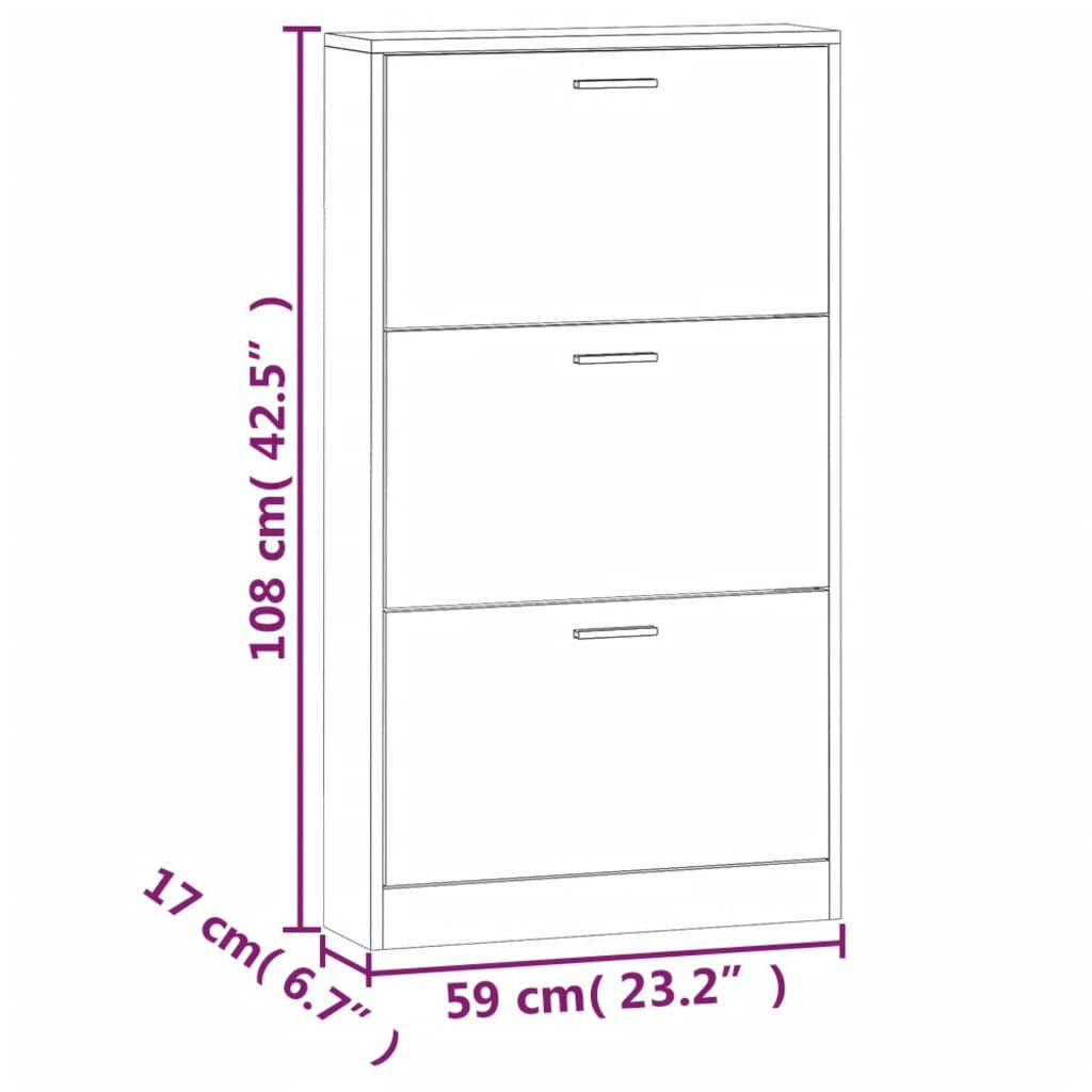 vidaXL Παπουτσοθήκη Γκρι Sonoma 59x17x108 εκ. από Επεξεργασμένο Ξύλο