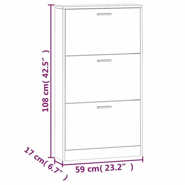 vidaXL Παπουτσοθήκη Γκρι Sonoma 59x17x108 εκ. από Επεξεργασμένο Ξύλο