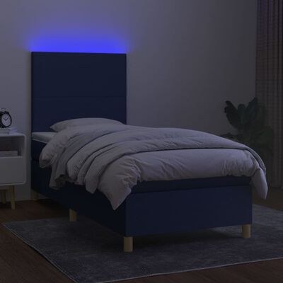 vidaXL Κρεβάτι Boxspring με Στρώμα & LED Μπλε 100x200 εκ. Υφασμάτινο