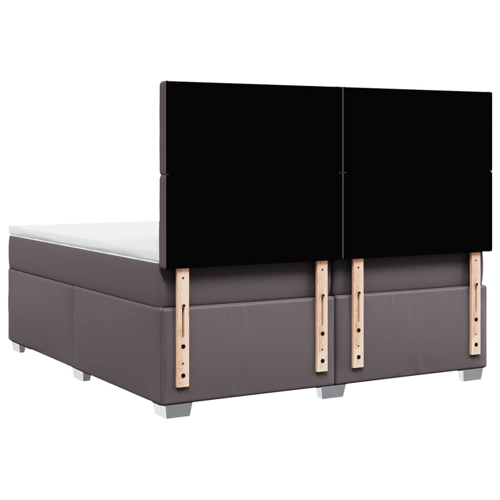 vidaXL Κρεβάτι Boxspring με Στρώμα Γκρι 200x200 εκ. Συνθετικό Δέρμα