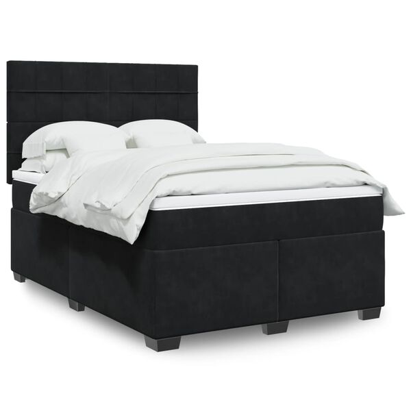 vidaXL Κρεβάτι Boxspring με Στρώμα Μαύρο 140x200 εκ. Βελούδινο