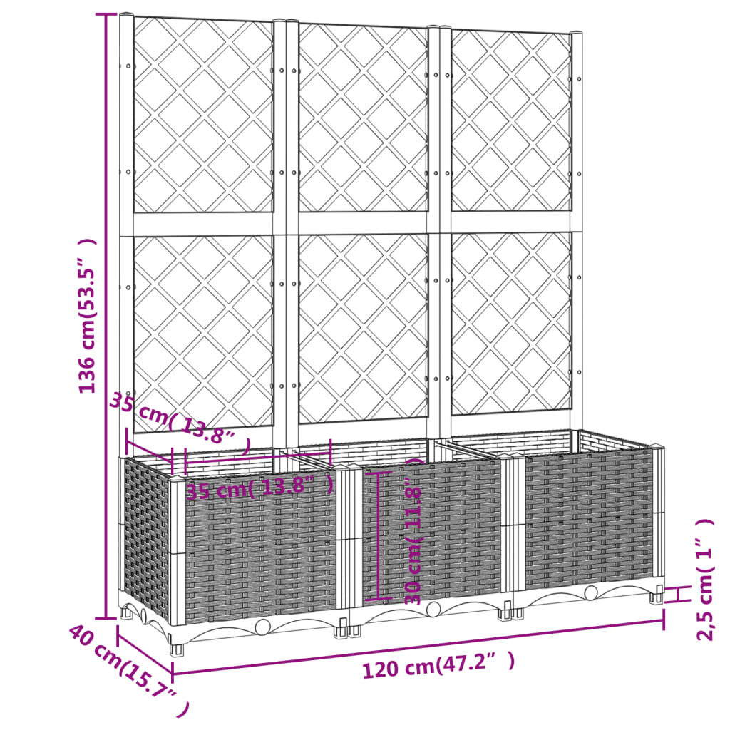 vidaXL Ζαρντινιέρα Κήπου με Καφασωτό Μαύρο 120 x 40 x 136 εκ. από PP
