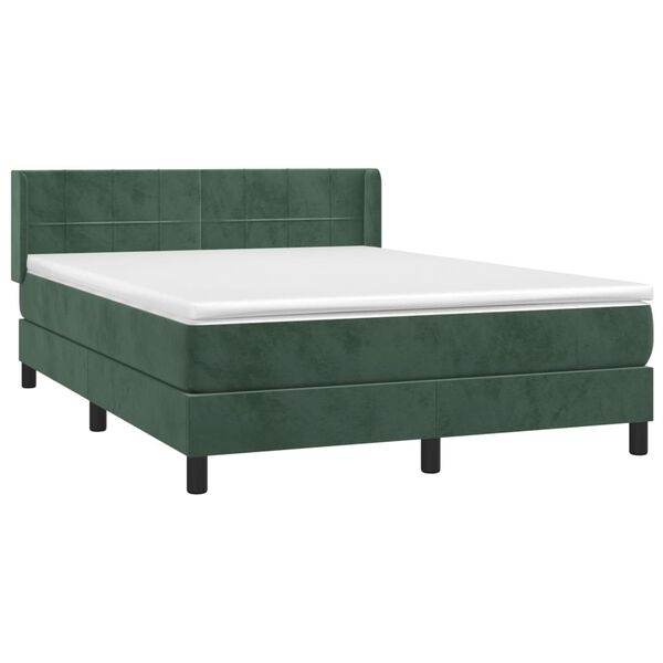 vidaXL Κρεβάτι Boxspring με Στρώμα Σκούρο Πράσινο 140x190εκ. Βελούδινο