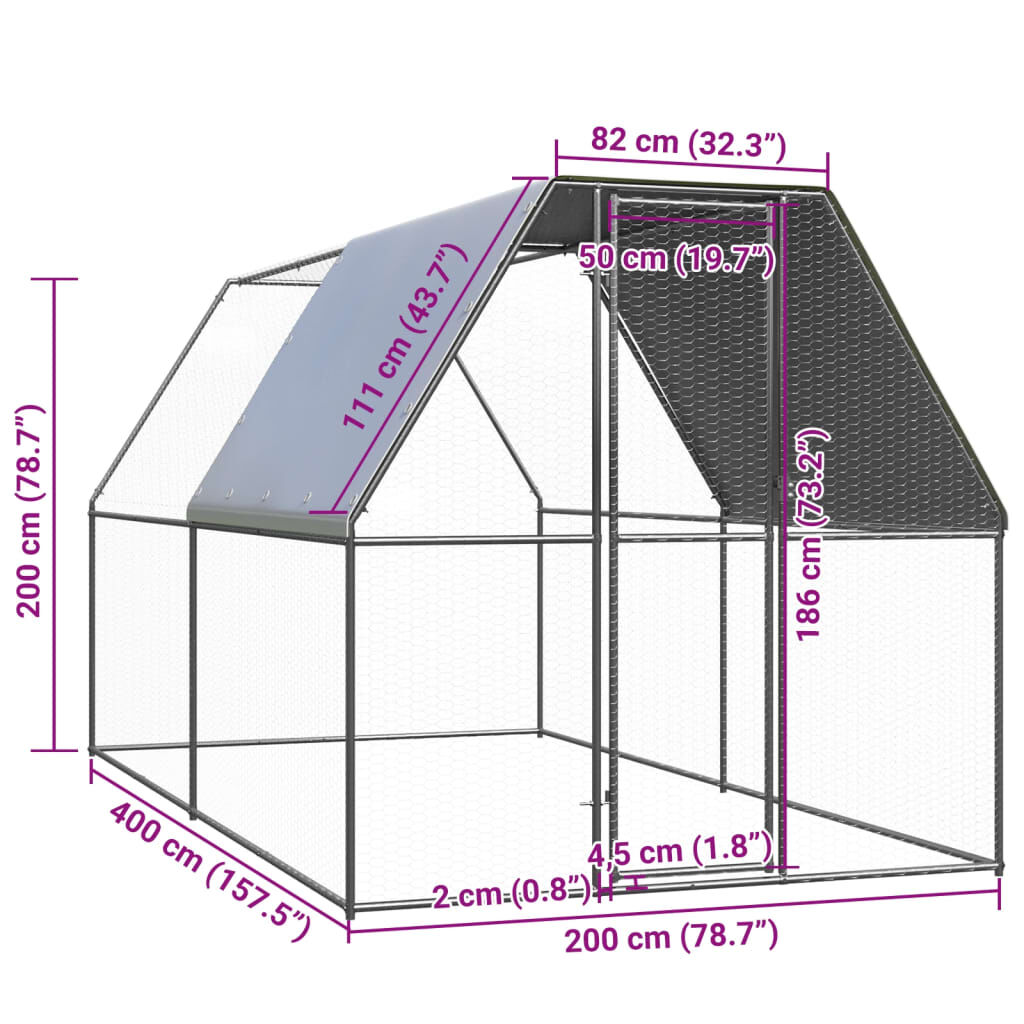 vidaXL Κοτέτσι - Κλουβί Εξωτ. Χώρου 2x4x2 μ. από Γαλβανισμένο Χάλυβα