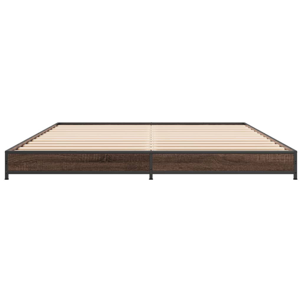 vidaXL Πλαίσιο Κρεβατιού Καφέ Δρυς 135x190 εκ. Επεξ. Ξύλο & Μέταλλο