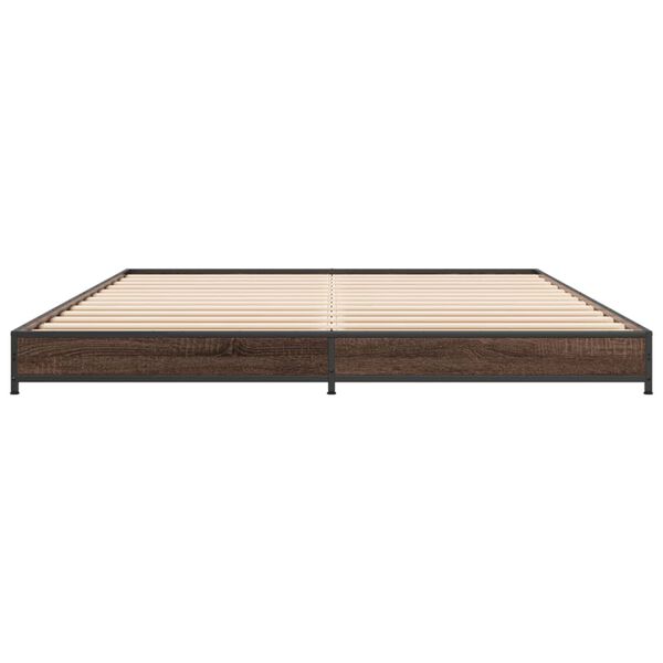 vidaXL Πλαίσιο Κρεβατιού Καφέ Δρυς 135x190 εκ. Επεξ. Ξύλο & Μέταλλο