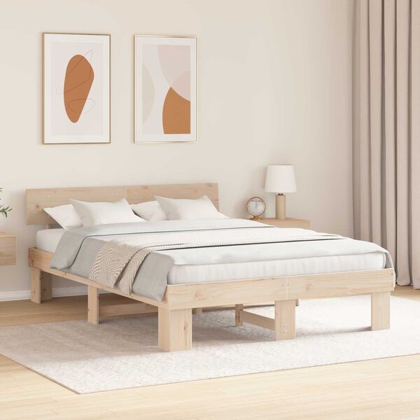 vidaXL Σκελετός Κρεβατιού Καφέ 150 x 200 cm Συμπαγές ξύλο πεύκου