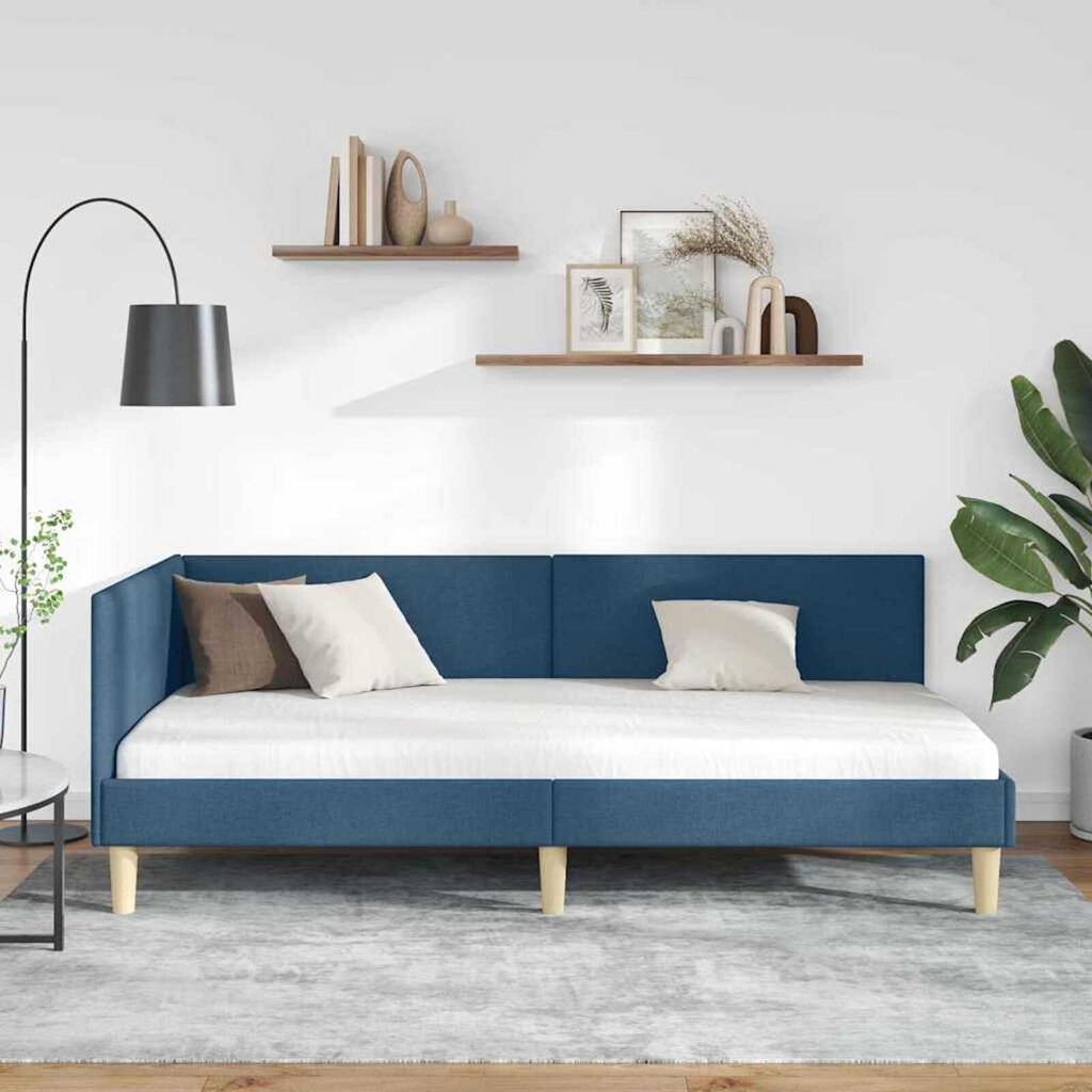 vidaXL Κρεβάτι Γωνίας Άλλο Μπλε 90 x 190 cm Ύφασμα και Έργο ξύλου